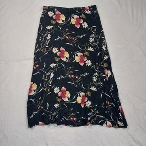 Maggie Lawrence Women's Vintage Black Floral Print Button Front Skirt Size Large